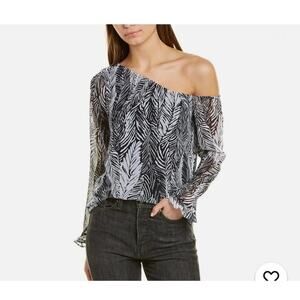 Club Monaco off-the-shoulder Feather Print Navy White Lined S/P